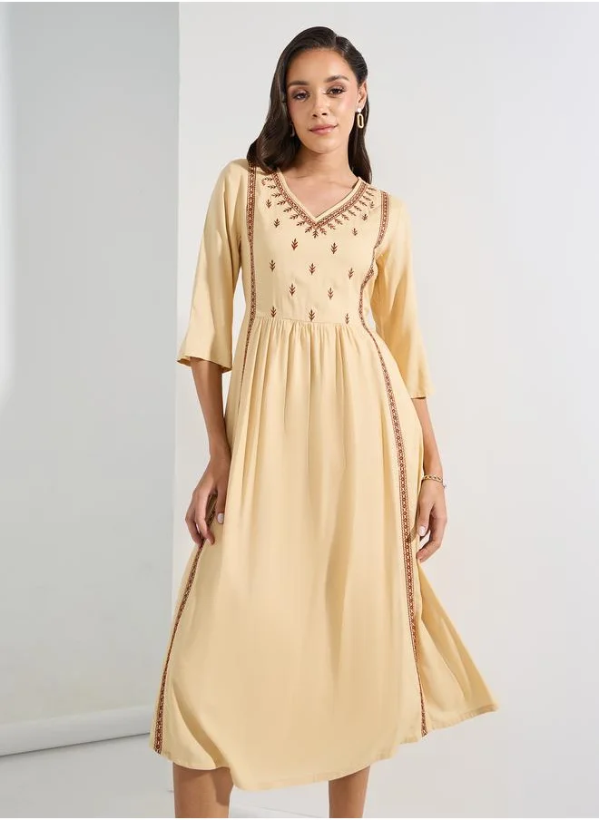 Styli Embroidered A-Line Dress