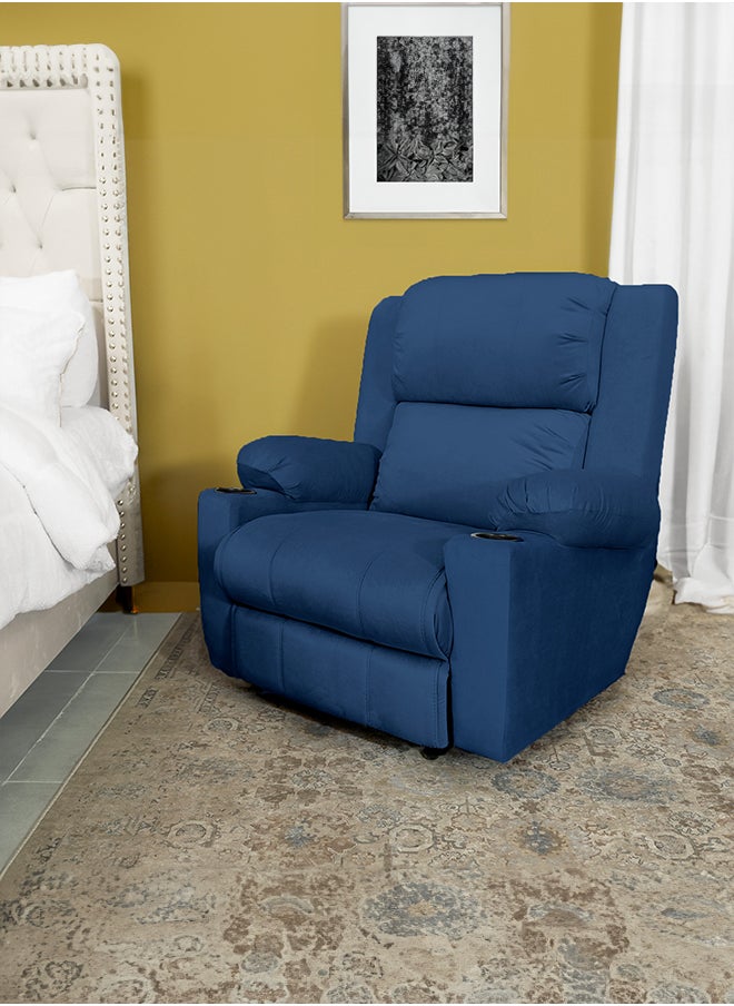 In-House - Lazy Troy Velvet Recliner Chair with Cups Holder - Dark Blue - Image 1