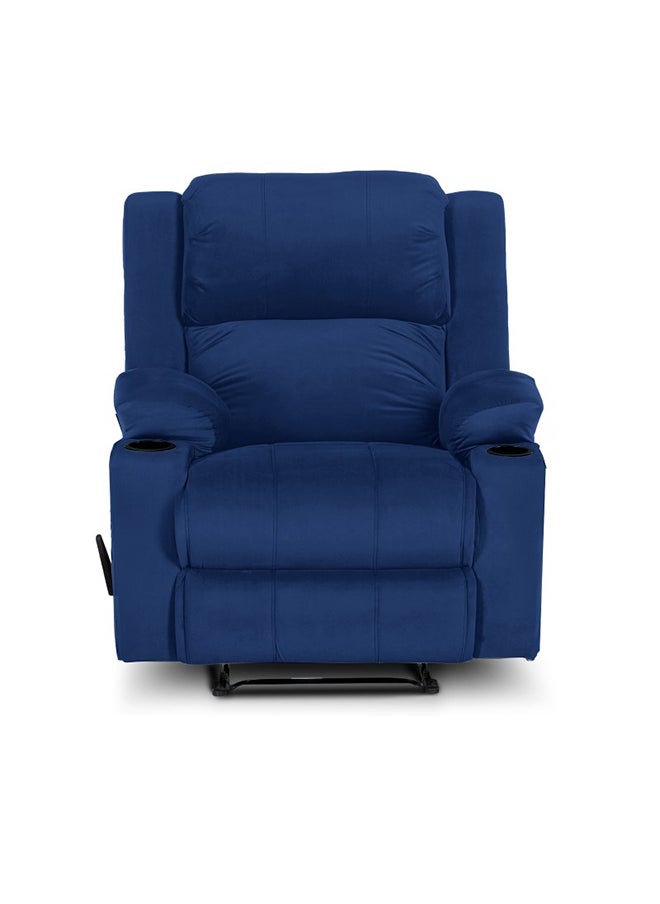 In-House - Lazy Troy Velvet Recliner Chair with Cups Holder - Dark Blue - Image 1