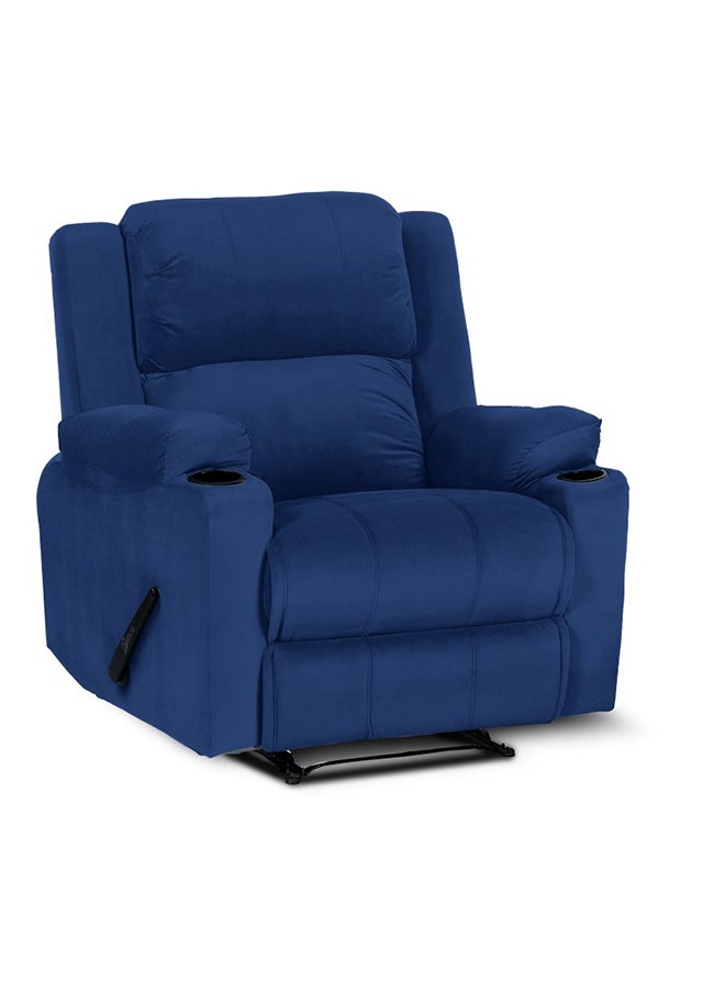 In-House - Lazy Troy Velvet Recliner Chair with Cups Holder - Dark Blue - Image 1