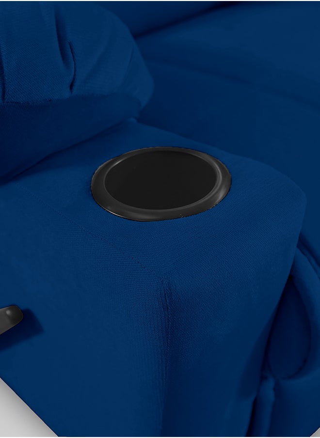 In-House - Lazy Troy Velvet Recliner Chair with Cups Holder - Dark Blue - Image 1