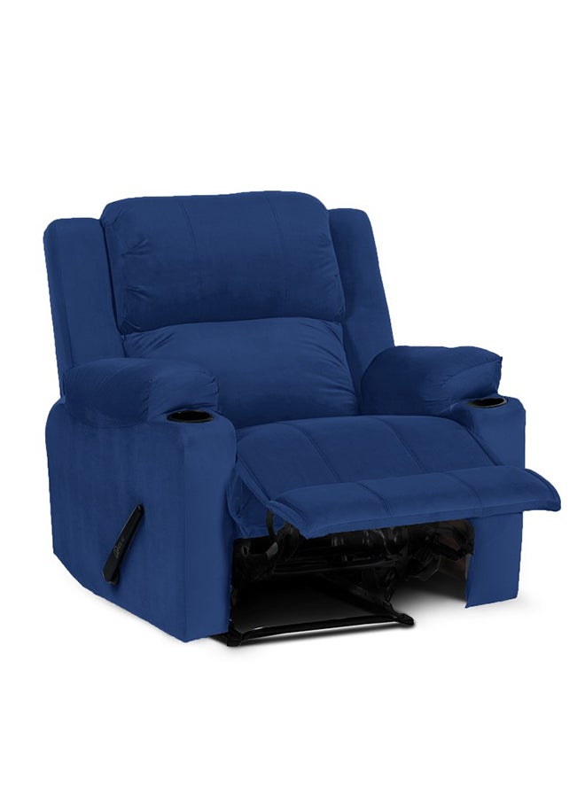 In-House - Lazy Troy Velvet Recliner Chair with Cups Holder - Dark Blue - Image 1
