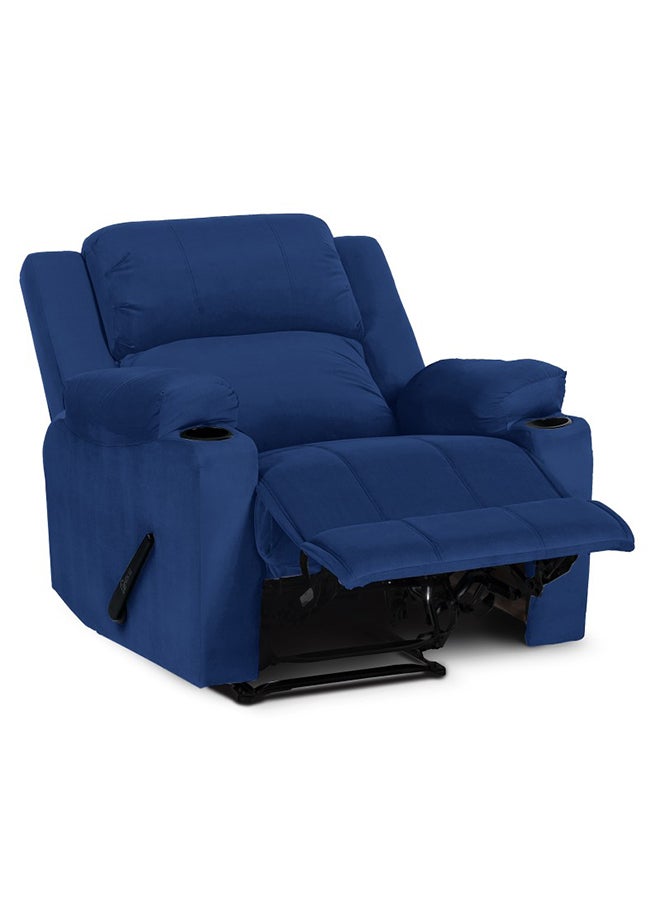In-House - Lazy Troy Velvet Recliner Chair with Cups Holder - Dark Blue - Image 1