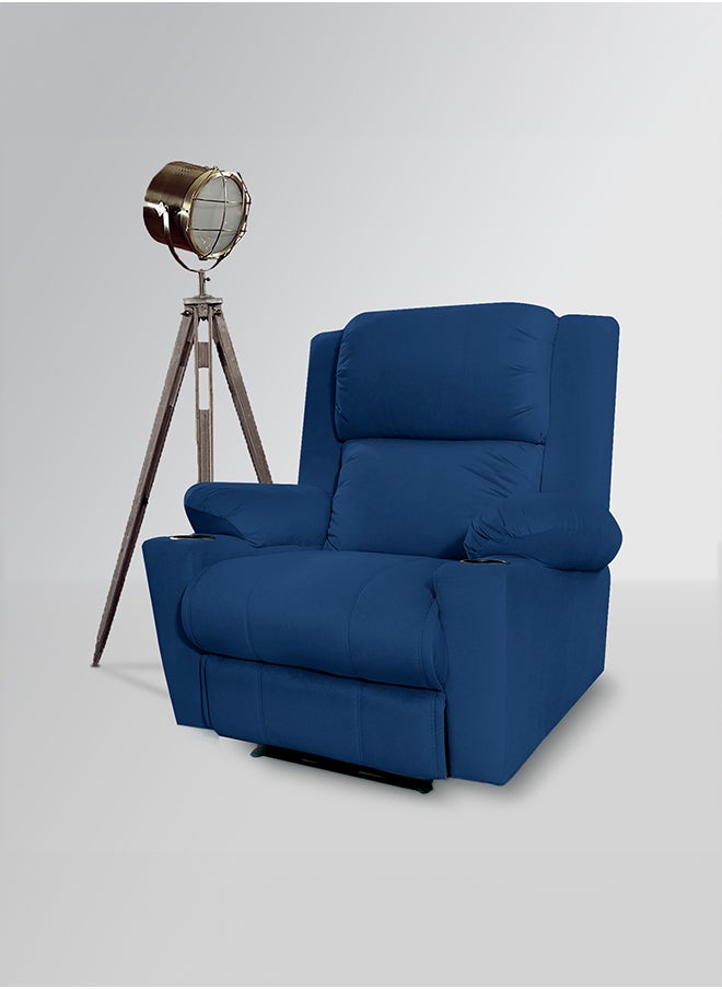 In-House - Lazy Troy Velvet Recliner Chair with Cups Holder - Dark Blue - Image 1