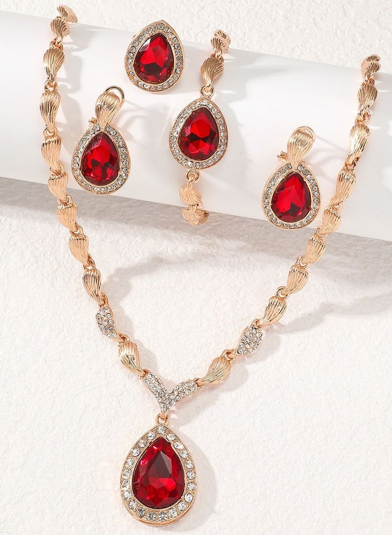 4 Piece Necklace Earrings Ring Bracelet Set Delicate Ruby Pendant Ornament Jewelry Set Suitable for Ladies Gifts for Girlfriends, Wife, Mother, Bridesmaids, Weddings, Parties, Evening Dances, Accessories  - Image 2