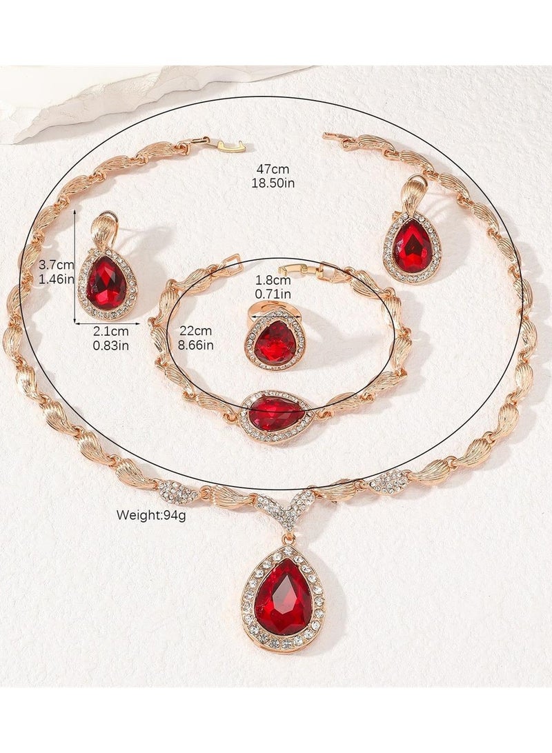 4 Piece Necklace Earrings Ring Bracelet Set Delicate Ruby Pendant Ornament Jewelry Set Suitable for Ladies Gifts for Girlfriends, Wife, Mother, Bridesmaids, Weddings, Parties, Evening Dances, Accessories  - Image 3