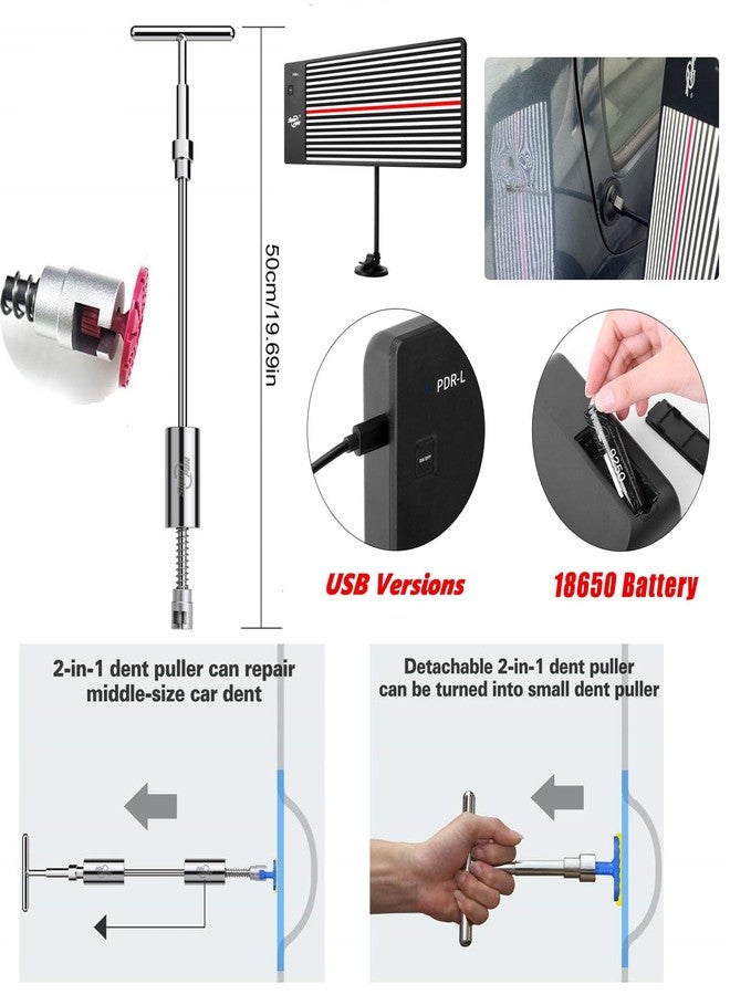 Super PDR طقم إصلاح انبعاجات السيارات بدون طلاء فائق الجودة، 148 قطعة، مزود بلوحة إضاءة LED، قادر على إزالة 99% من انبعاجات السيارات في 30 دقيقة، لإصلاح الانبعاجات الكبيرة والصغيرة، وخدوش الأبواب، والتجاعيد، وأضرار البرد. - Image 5
