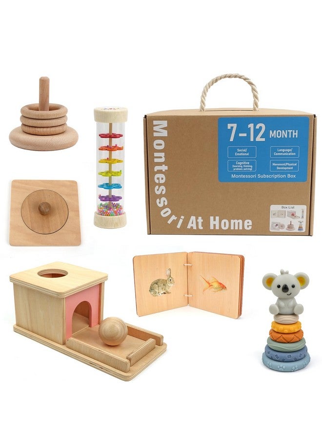 LEADER JOY Montessori Toys for Babies 7-12 Months, Learning Educational Set Toys (Includes Wooden Book,Object Permanence Box,Puzzle, Ocean Rain Stick,Stacked Circle with Koala,Wooden Stacker) - Image 1