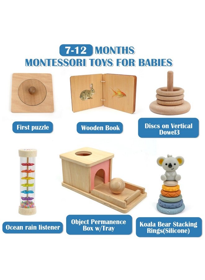 LEADER JOY Montessori Toys for Babies 7-12 Months, Learning Educational Set Toys (Includes Wooden Book,Object Permanence Box,Puzzle, Ocean Rain Stick,Stacked Circle with Koala,Wooden Stacker) - Image 2