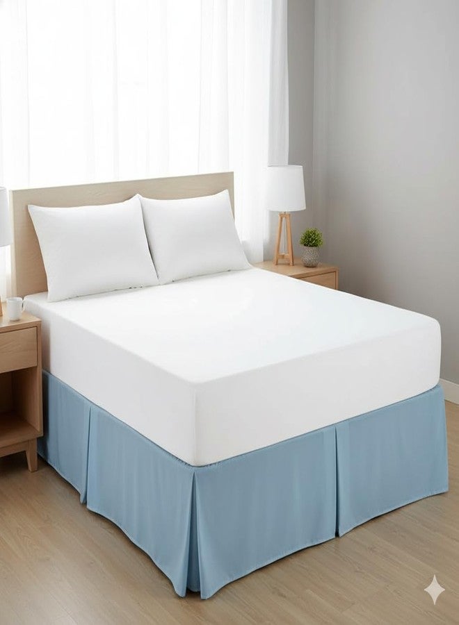 sheetsnthings Microfiber Bed Skirts (14 inch Drop) -King Size, Solid Blue- Pleated Tailored Bedskirts with Split Corners - Image 2