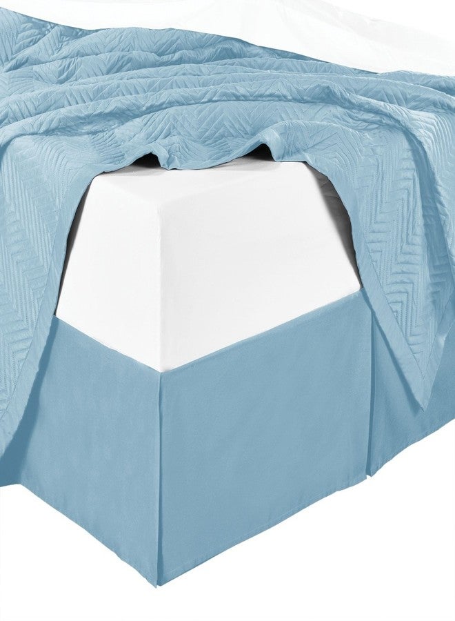 sheetsnthings Microfiber Bed Skirts (14 inch Drop) -King Size, Solid Blue- Pleated Tailored Bedskirts with Split Corners - Image 1