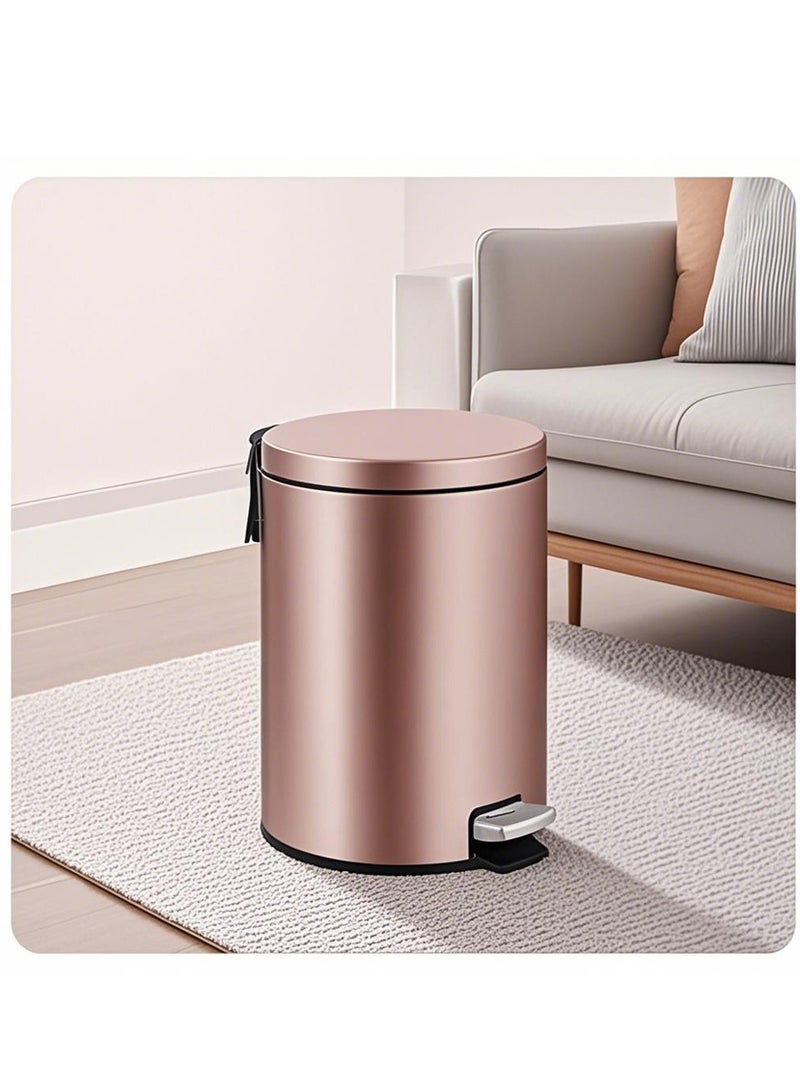 8L Trash Can, Brushed Stainless Steel Dustbin, Round Trash Bin With Soft-Close Foot Pedal, Smudge Resistant Dust Bin for Kitchen Bathroom Bedroom Living Room (8L-Rose Gold)  - Image 1