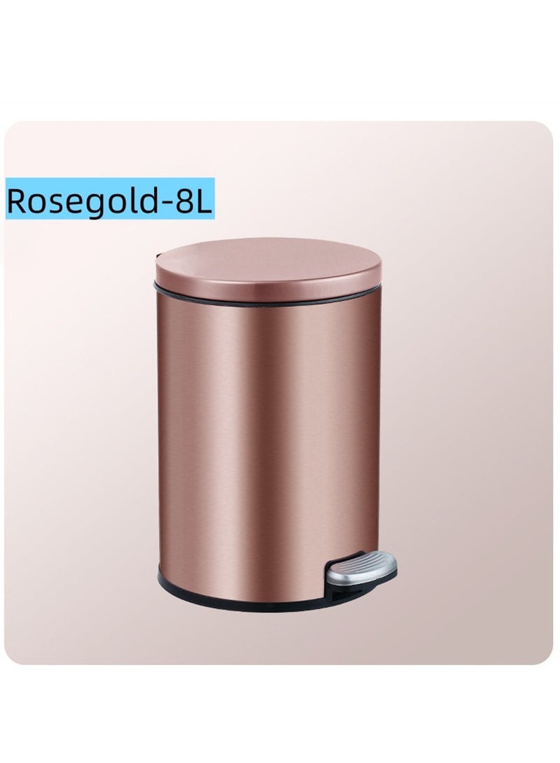 8L Trash Can, Brushed Stainless Steel Dustbin, Round Trash Bin With Soft-Close Foot Pedal, Smudge Resistant Dust Bin for Kitchen Bathroom Bedroom Living Room (8L-Rose Gold)  - Image 2