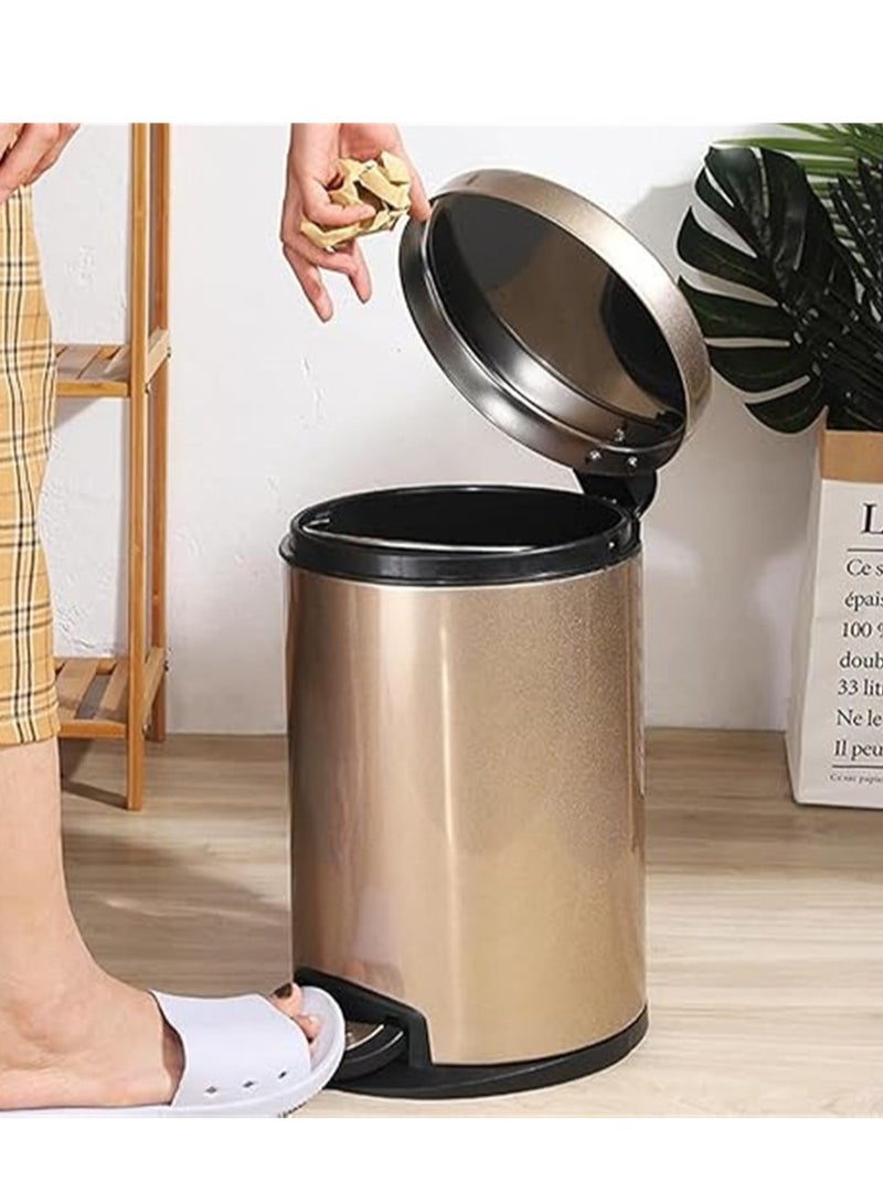 8L Trash Can, Brushed Stainless Steel Dustbin, Round Trash Bin With Soft-Close Foot Pedal, Smudge Resistant Dust Bin for Kitchen Bathroom Bedroom Living Room (8L-Rose Gold)  - Image 4
