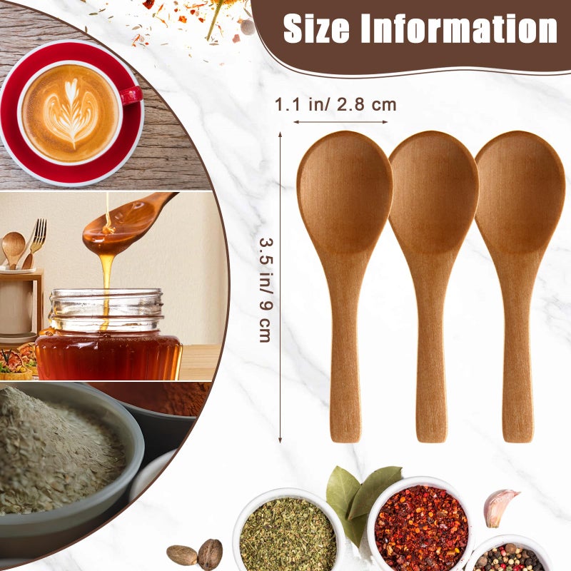 Boao 50 Pcs Small Wooden Spoons, 3.5'' L, Mini Wood Natural Tiny Spoons Wooden Little Teaspoons for Jars Sugar Creamer Honey Spices Salt Kitchen Supplies (Light Brown) - Image 3