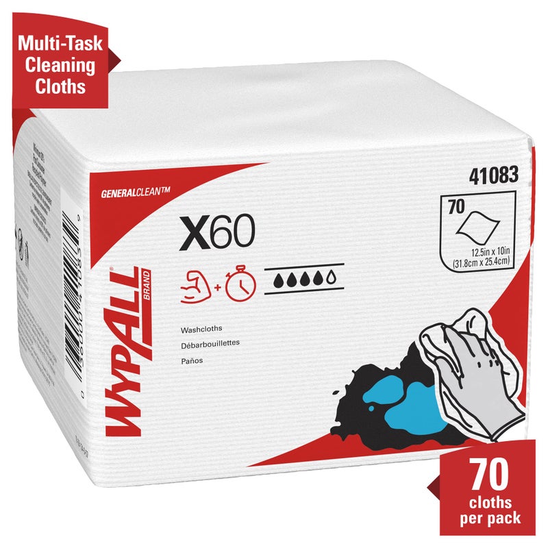 WypAll WypAll GeneralClean X60 Cloths Multi-Task Cleaning Wipes (41083), Quarterfold, Strong and Absorbent Towels, White (8 Packs of 70 Sheets, 560 Sheet Total) - Image 3