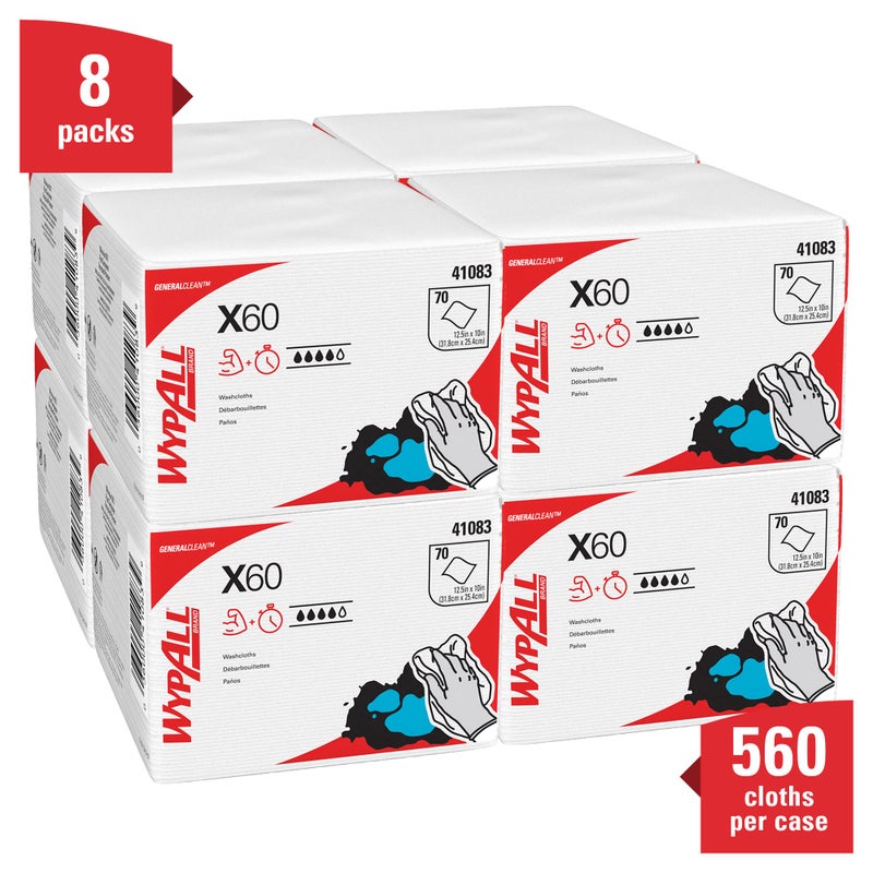 WypAll WypAll GeneralClean X60 Cloths Multi-Task Cleaning Wipes (41083), Quarterfold, Strong and Absorbent Towels, White (8 Packs of 70 Sheets, 560 Sheet Total) - Image 2