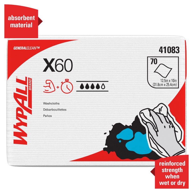 WypAll WypAll GeneralClean X60 Cloths Multi-Task Cleaning Wipes (41083), Quarterfold, Strong and Absorbent Towels, White (8 Packs of 70 Sheets, 560 Sheet Total) - Image 4