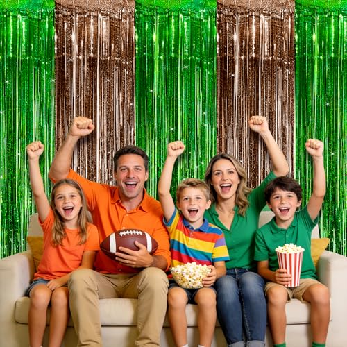 Sakayo 3 Pack Football Party Decorations, 3.3x6.6ft Green Brown Foil Fringe Curtains Metallic Tinsel Backdrop for Sunday Football Game Decorations Photo Booth Backdrops Football Party Decorations Supplies - Image 3