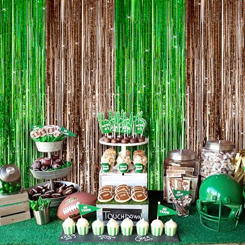 Sakayo 3 Pack Football Party Decorations, 3.3x6.6ft Green Brown Foil Fringe Curtains Metallic Tinsel Backdrop for Sunday Football Game Decorations Photo Booth Backdrops Football Party Decorations Supplies - Image 5
