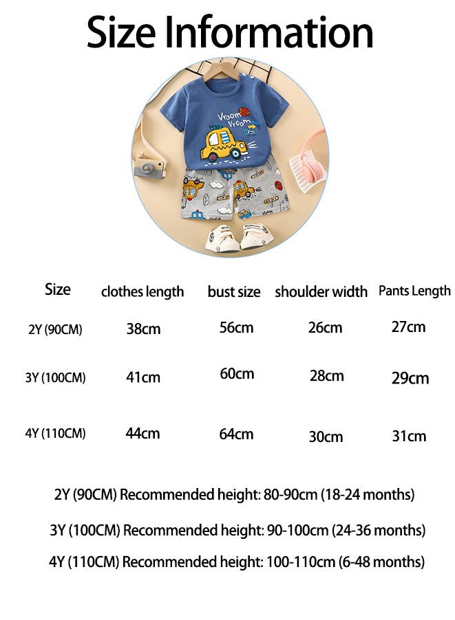 Boys Summer Short sleeve T-shirt two-piece set，Cartoon Car Printed Short Sleeve and Shorts,Two Piece set,Boy T-Shirt Set - Image 4