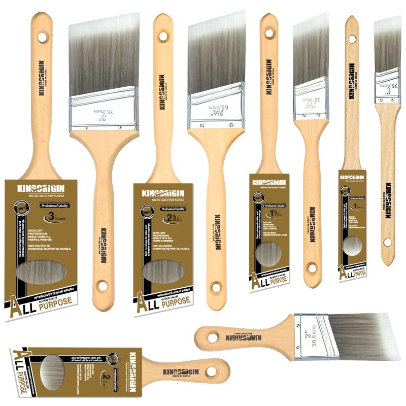 KingOrigin King Origin 10-Pack Professional Angled Paint Brushes Set (1", 1.5", 2", 2.5", 3") Synthetic Wall & Trim Brushes for Cutting Edges, Cabinets, Touch-Ups | Reusable Bulk Paintbrush Kit - Image 1