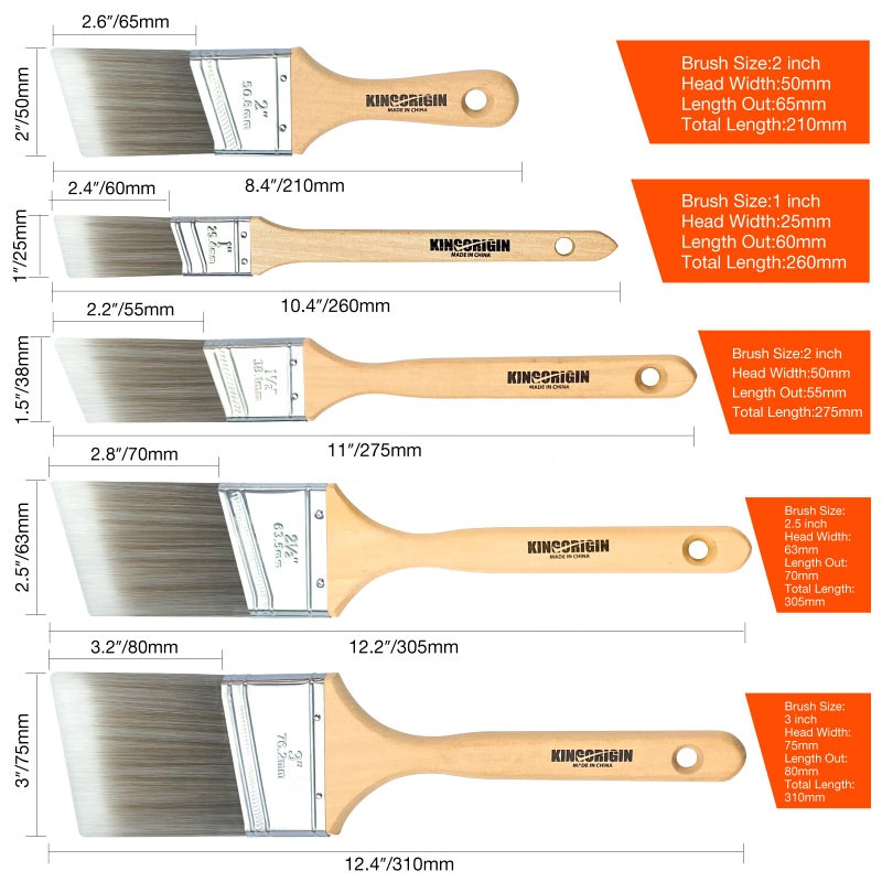 KingOrigin King Origin 10-Pack Professional Angled Paint Brushes Set (1", 1.5", 2", 2.5", 3") Synthetic Wall & Trim Brushes for Cutting Edges, Cabinets, Touch-Ups | Reusable Bulk Paintbrush Kit - Image 2