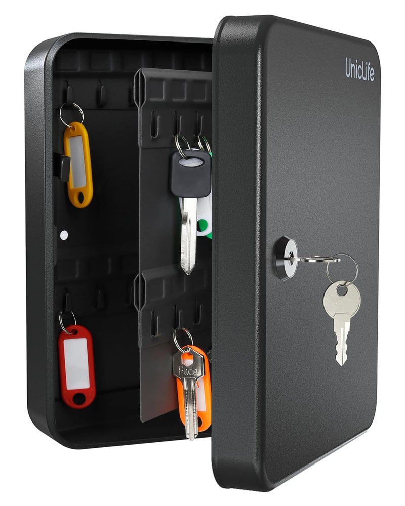 Uniclife 48 Key Cabinet Steel Security Key Organizer Lock Box Black Wall Mount - Image 1