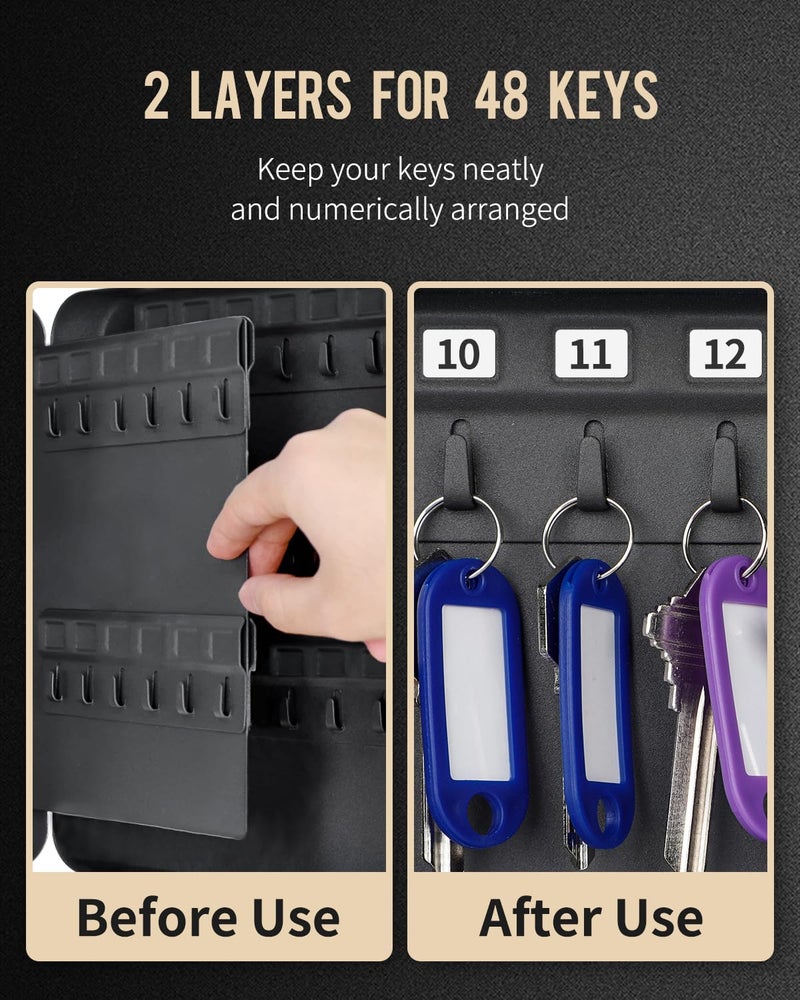 Uniclife 48 Key Cabinet Steel Security Key Organizer Lock Box Black Wall Mount - Image 2