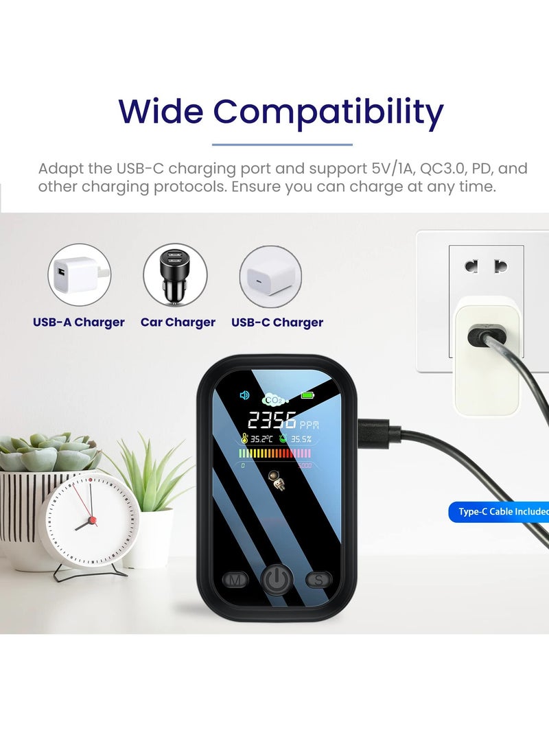 Excefore - Mini CO2 Detector, Portable Multi-Function CO2 Monitor Meter, Air Quality Monitor, Carbon Dioxide Detector with CO2 Alarm, Temperature and Humidity Detector for Travel Home Indoor - Image 1