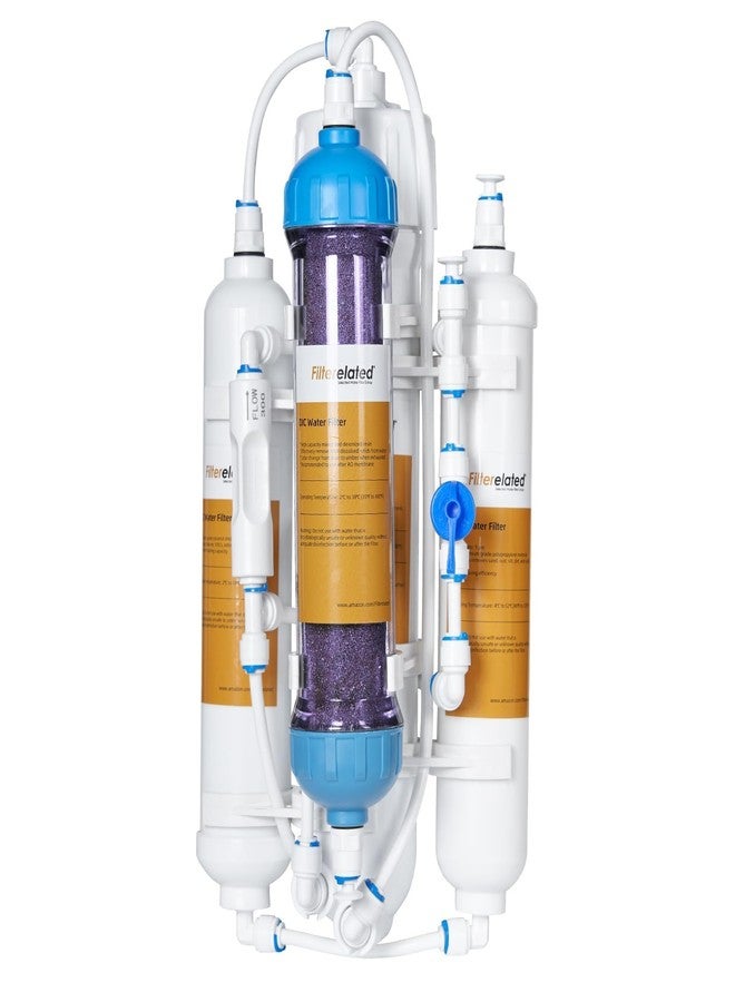 Filterelated 4-Stage Aquarium Reverse Osmosis System with Flushing Valve Portable RO+DI deionized Water Filtration,Colour Changing DI Filter,100 GPD-TDS Close to 0 ppm - Image 1