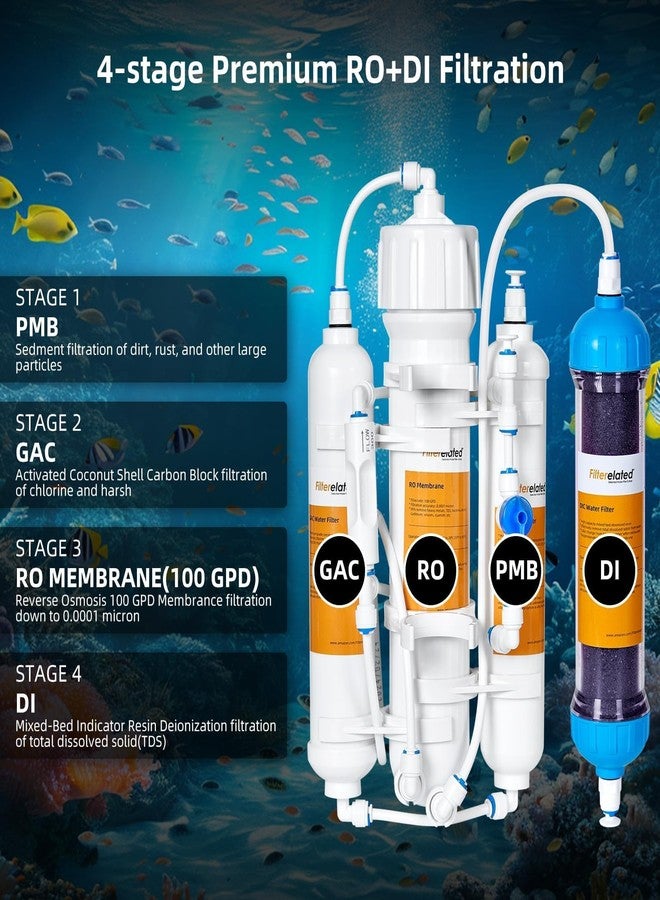 Filterelated 4-Stage Aquarium Reverse Osmosis System with Flushing Valve Portable RO+DI deionized Water Filtration,Colour Changing DI Filter,100 GPD-TDS Close to 0 ppm - Image 2