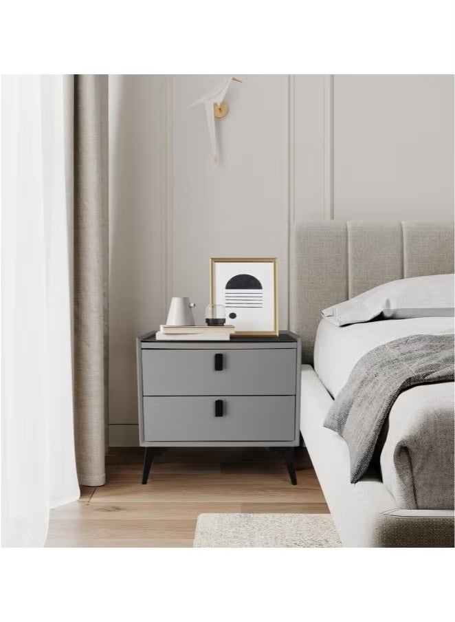 ليكسين طاولات جانبية ذكية مع خاصية الشحن اللاسلكي، وإضاءة LED ثلاثية الألوان ومكبر صوت بلوتوث، وطاولة جانبية خشبية عصرية مع درجين للتخزين، لغرفة النوم (رمادي، 45 × 42 × 48 سم) - Image 5