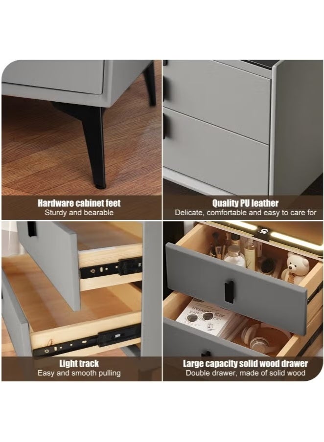 ليكسين طاولات جانبية ذكية مع خاصية الشحن اللاسلكي، وإضاءة LED ثلاثية الألوان ومكبر صوت بلوتوث، وطاولة جانبية خشبية عصرية مع درجين للتخزين، لغرفة النوم (رمادي، 45 × 42 × 48 سم) - Image 3