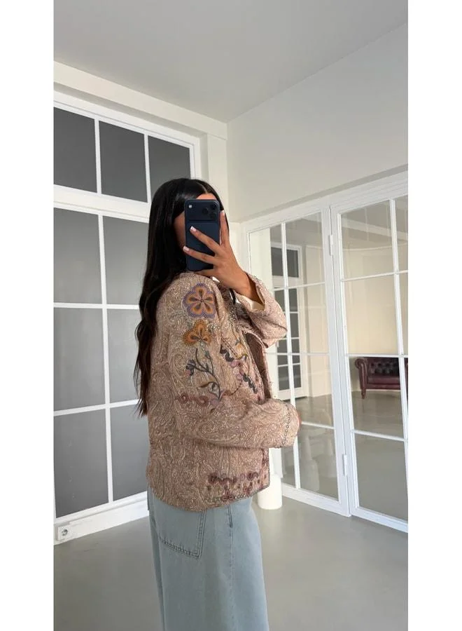 Gaus Multicolored Ethnic Pattern Embroidered Lined Jacket GAUS-01999.