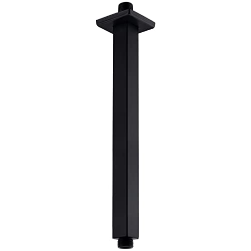 Anpean 12 Inch Square Ceiling Mounted Shower Arm and Flange for Rain Shower Head, Matte Black - Image 1