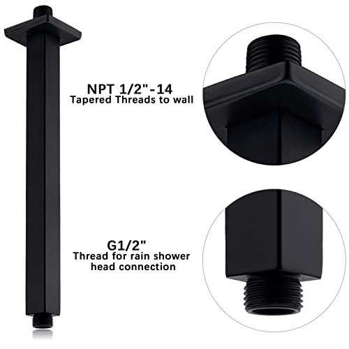 Anpean 12 Inch Square Ceiling Mounted Shower Arm and Flange for Rain Shower Head, Matte Black - Image 4
