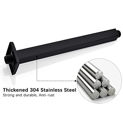 Anpean 12 Inch Square Ceiling Mounted Shower Arm and Flange for Rain Shower Head, Matte Black - Image 5