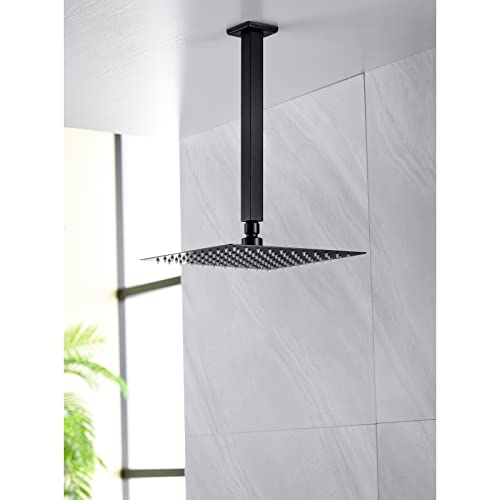 Anpean 12 Inch Square Ceiling Mounted Shower Arm and Flange for Rain Shower Head, Matte Black - Image 3