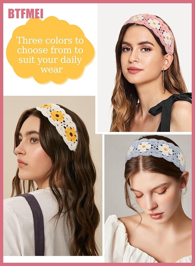 BTFMEI 4 Pack Knitted Hollow Floral Headbands for Women, Soft Stretch Hairbands, Non Slip Hair Accessories, MultiColour Set for Daily Wear, Party, Yoga, Work - Image 4