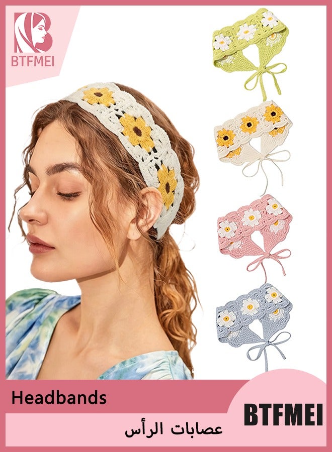 BTFMEI 4 Pack Knitted Hollow Floral Headbands for Women, Soft Stretch Hairbands, Non Slip Hair Accessories, MultiColour Set for Daily Wear, Party, Yoga, Work - Image 1