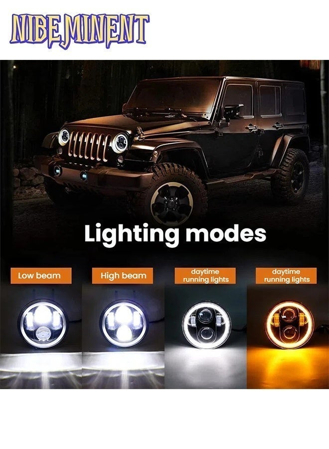 NIBEMINENT 5.75 Inch 60W Round LED Headlight with White & Yellow Angel Eye Halo, 4 LED Chips Hi/Lo Beam Headlamp, H4 Plug-and-Play IP67 Waterproof Headlight Replacement for Harley Davidson Motorcycle, Jeep Wrangler, Off-Road ATV Truck - Image 3