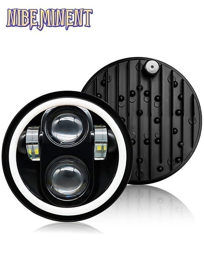 NIBEMINENT 5.75 Inch 60W Round LED Headlight with White & Yellow Angel Eye Halo, 4 LED Chips Hi/Lo Beam Headlamp, H4 Plug-and-Play IP67 Waterproof Headlight Replacement for Harley Davidson Motorcycle, Jeep Wrangler, Off-Road ATV Truck - Image 2
