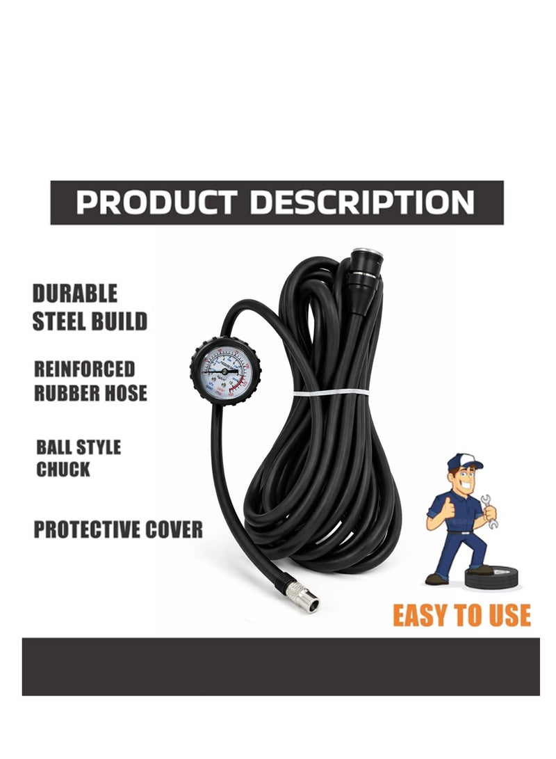 Professional Tyre Inflator with Pressure Gauge – Heavy Duty Air Compressor Accessory, Dual Scale Analog Display (PSI/BAR/kPa), Durable Steel Build, Reinforced Rubber Hose, Ball Style Chuck, Universal Fit for Cars, Trucks, Motorcycles & Bicycles - Image 5