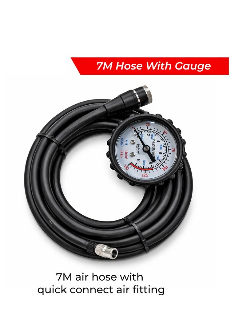 Professional Tyre Inflator with Pressure Gauge – Heavy Duty Air Compressor Accessory, Dual Scale Analog Display (PSI/BAR/kPa), Durable Steel Build, Reinforced Rubber Hose, Ball Style Chuck, Universal Fit for Cars, Trucks, Motorcycles & Bicycles - Image 3