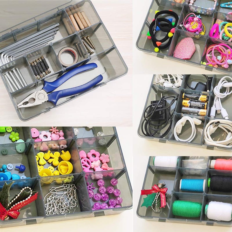 Vidifor 12 Girds Large Plastic Craft Storage Containers, Compartment Storage Container, Parts Storage Box with Adjustable Dividers for Sewing Arts, Washi Tape Batteries Electronics Parts and more - Image 4