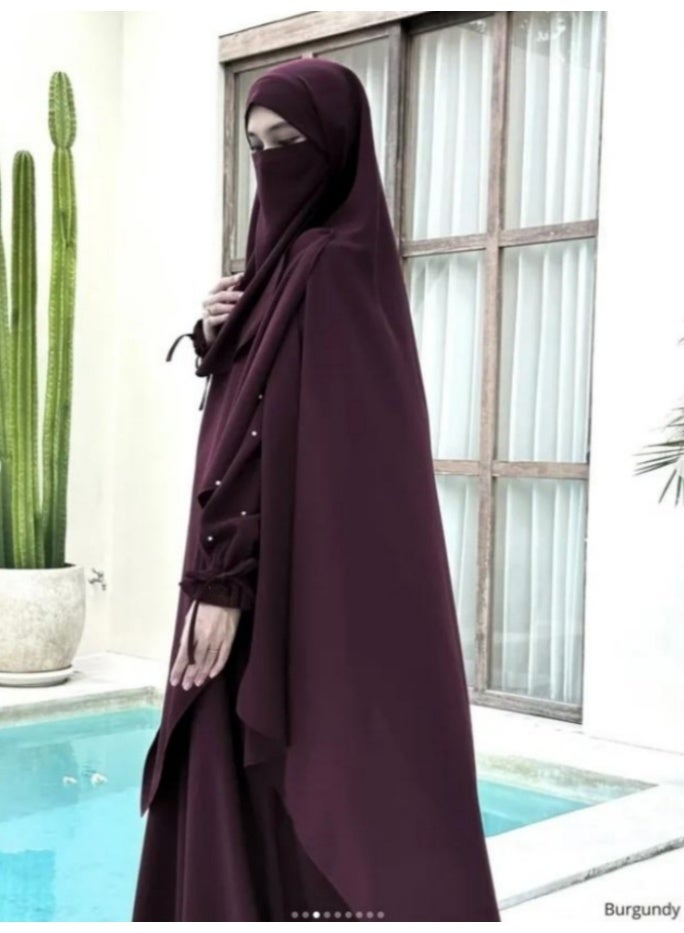 سلسلة اللؤلؤ: الشرق الأوسط اللون الصلب للنساء رداء اللؤلؤ الأكمام فستان Abaya قطعتين مجموعة الحجاب الطويل مناسبة جدا للنساء يوميا ارتداء الصيام شهر الصلاة - Image 2