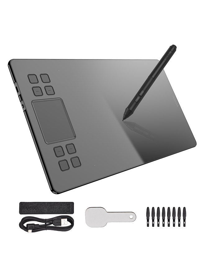 A50 Graphics Drawing Tablet 10 x 6 Inch Large Active Area 8 Express Keys & Gesture Touch-Pad 8192 Levels Pressure Art Graphics Tablet with Battery-free Stylus 8 Pen Nibs