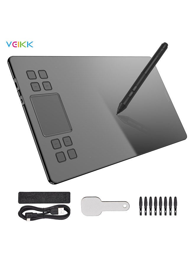 A50 Graphics Drawing Tablet 10 x 6 Inch Large Active Area 8 Express Keys & Gesture Touch-Pad 8192 Levels Pressure Art Graphics Tablet with Battery-free Stylus 8 Pen Nibs