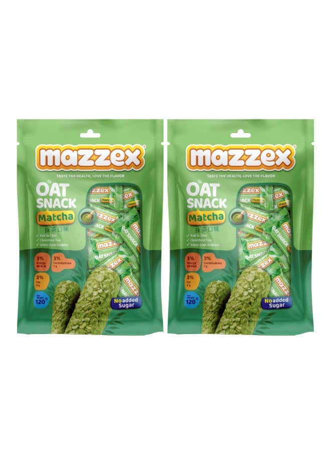 Mazzex Oat Snack Matcha 120g Pack of 2 (12 Bars Each) | Sugar-Free & Low-Calorie Matcha | Whole Grain Oat Bars, Oat Choco | Green Tea Flavor | Healthy Snack for Kids & Adults - Image 1